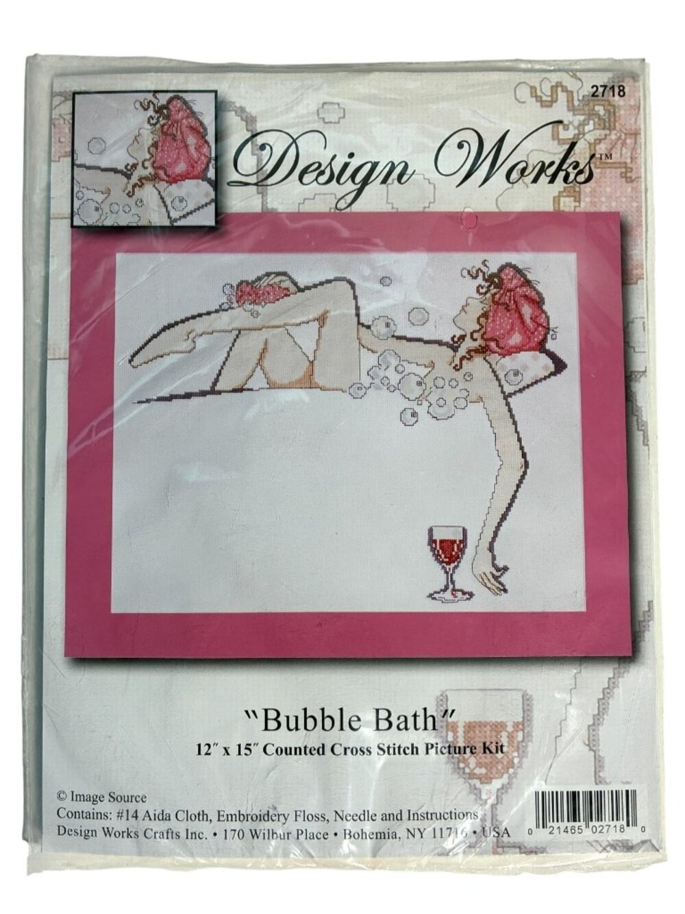 Design Works Counted Cross Stitch Bubble Bath #2718 Picture Kit 12x15 Woman Wine
